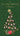 Christmas card with a tree made of penguins and a star on a green background.