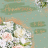 Greeting card with 'Happy Anniversary' text and floral design on a green background