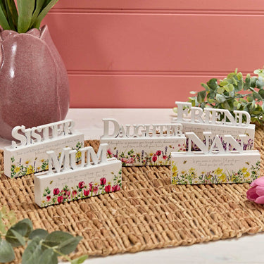 FLORAL WOOD MUM CUT OUT WORD BLOCK WITH VERSE