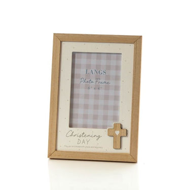 CHRISTENING WOOD PHOTO FRAME WITH 3D WOOD CROSS