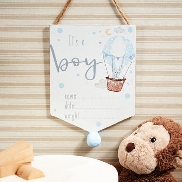 BABY BOY PERSONALISE PLAQUE WOODEN WITH HOT AIR BALLOON+