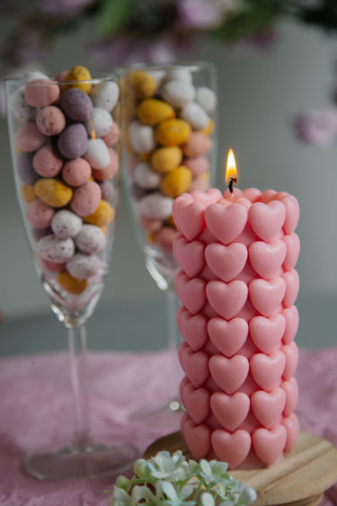 Heart Pillar Candle: Pink / White Cherry Blossom