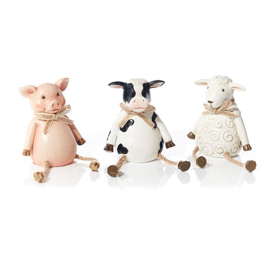 FARM ANIMAL SHELF SITTER 3 ASSTD RESIN WITH STRING LEGS