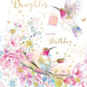 Birthday card for a daughter with hummingbirds and flowers on a white background