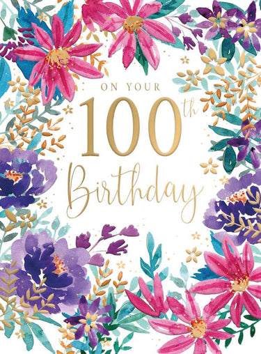 100th Birthday Card - Floral Border