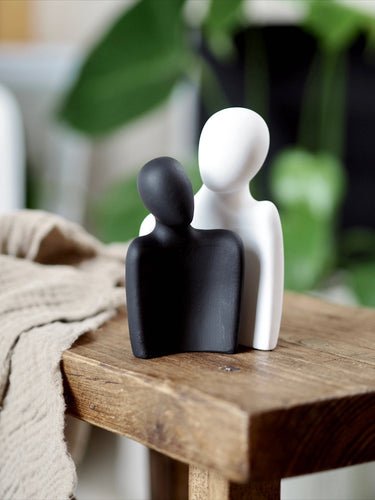 Concrete silhouette couple ornament, wedding gift: Large White & Small White