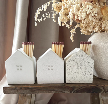 Concrete Matchstick Holder | House Shaped with Striking Pads: Speckled Granite.