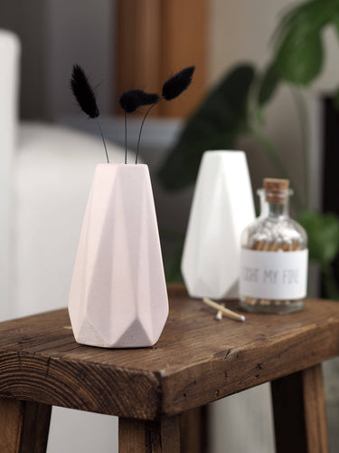Concrete Vase | Decorative Dried Flower Geometric Vase: White Marble.