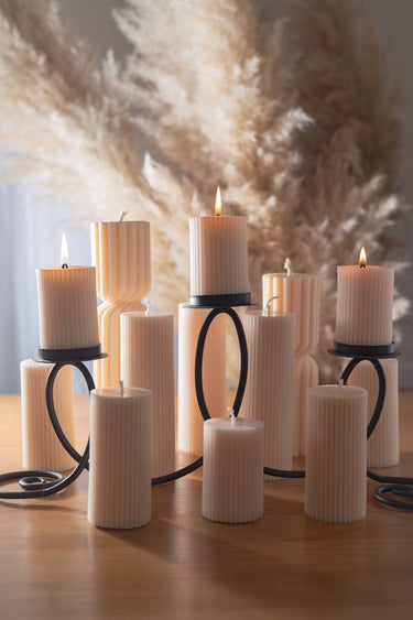 Ribbed Pillar Candles: Cream / Medium