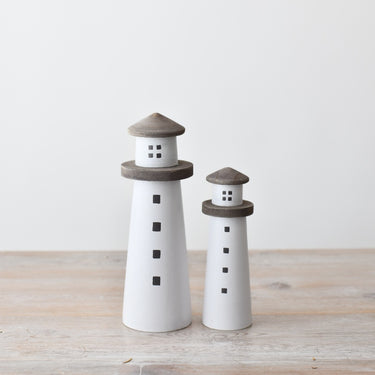 Wooden White Light House Deco, 15cm