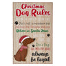Wooden sign with Christmas-themed dog rules text and a dog illustration on a white background.