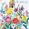 Greeting card with colorful flowers, a beehive, and bees with text 'bee happy in your new home'.