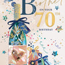 Brother 70th Birthday Card with presents and stars