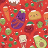 Napkins with Pattern of Christmas-themed vegetables on a red background