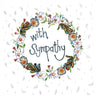 Floral wreath surrounding the words 'with sympathy'. Feathers towards the outeredge.