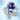 Gift box with blue and silver ribbons on a light blue background