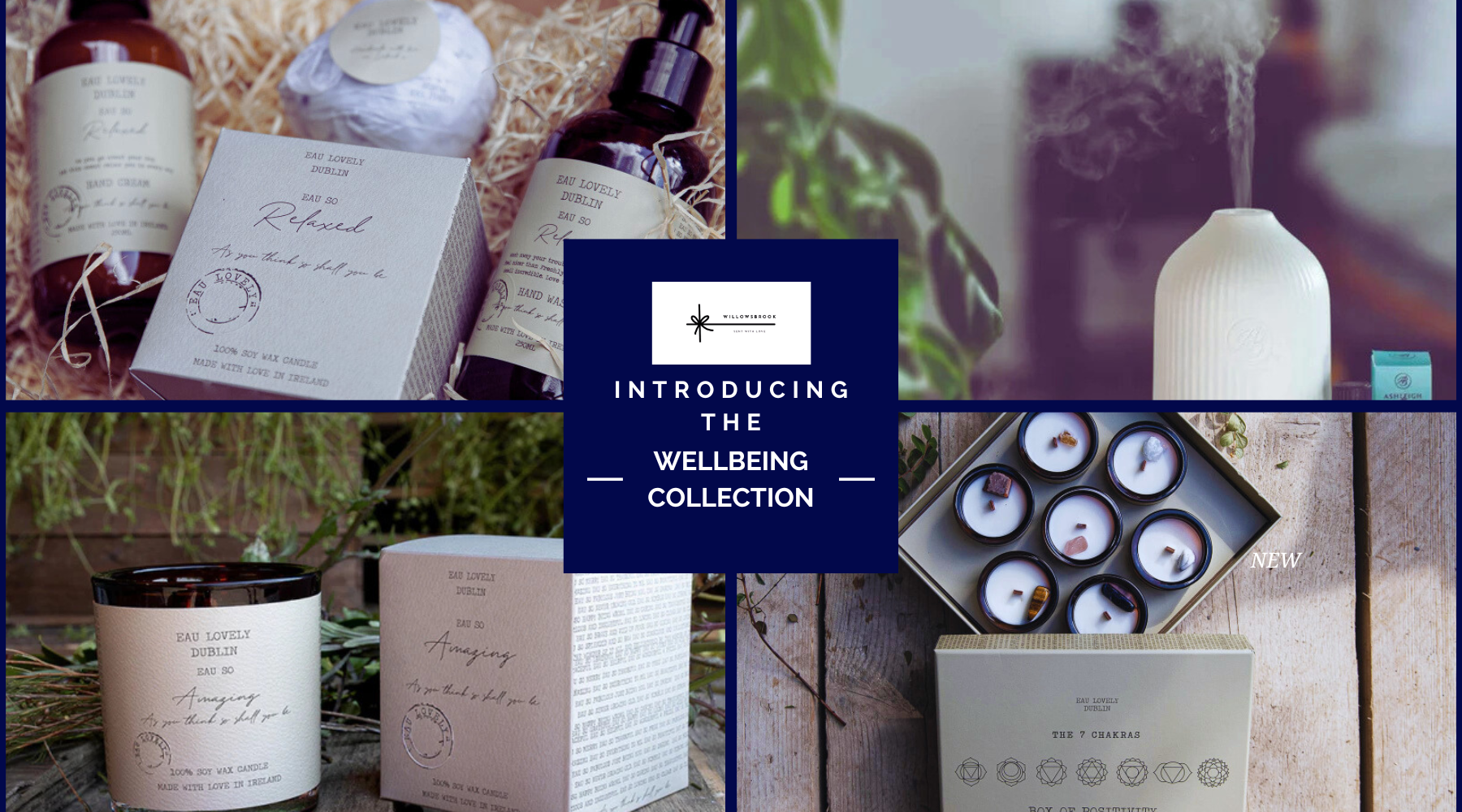 Collage of wellness products with 'Wellbeing Collection' introduction text.