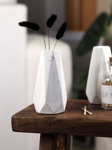 Concrete Vase | Decorative Dried Flower Geometric Vase: Grey Marble.