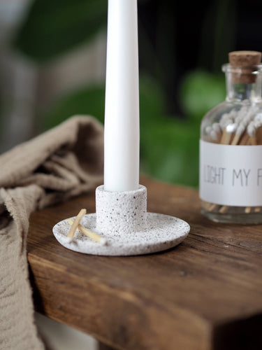 Concrete taper candle stick holder, wedding table decor: Speckled Granite