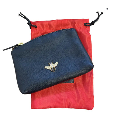 Black Leather Bee Coin Purse