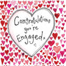 Large heart surrounded by small red and pink hearts. Inside large heart reads 'congratulations you're engaged x'